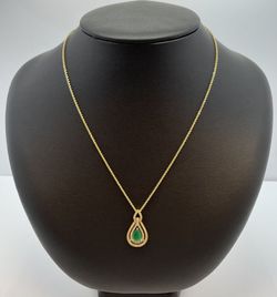 14 K Gold Dia Emerald Necklace. New 