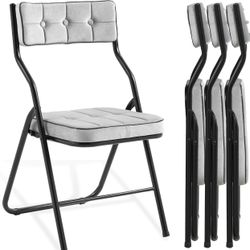 127 Padded Folding Chairs 4 Pack - Foldable Dining Chairs with Cushion