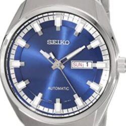 Seiko Blue Dial Stainless Steel Automatic day date Watch Mens