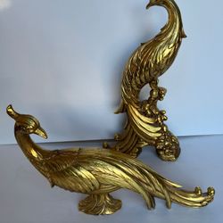 Syroco Art Gold Gilt Peacock Decorative Statues