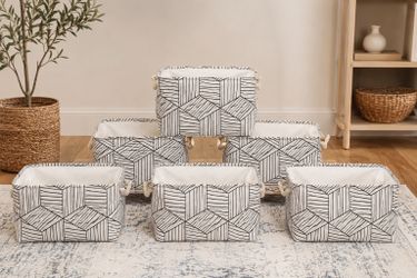 Set of 6 Modern Fabric Storage Bins – 12” x 16”