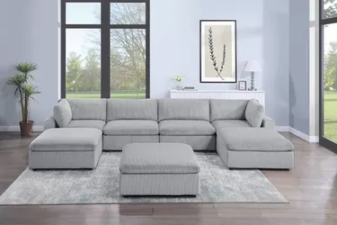 Brand New Light Grey Super Plush Corduroy Modular Sectional Sofa