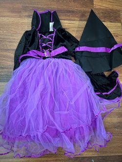 Purple and Black Witch Costume with Hat size 5-6