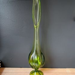 Vintage Viking Glass 17" Green Six Petal Swung Vase