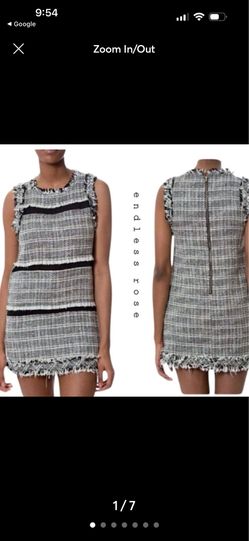 Endless rose tweed fringe mini dress black white size small new