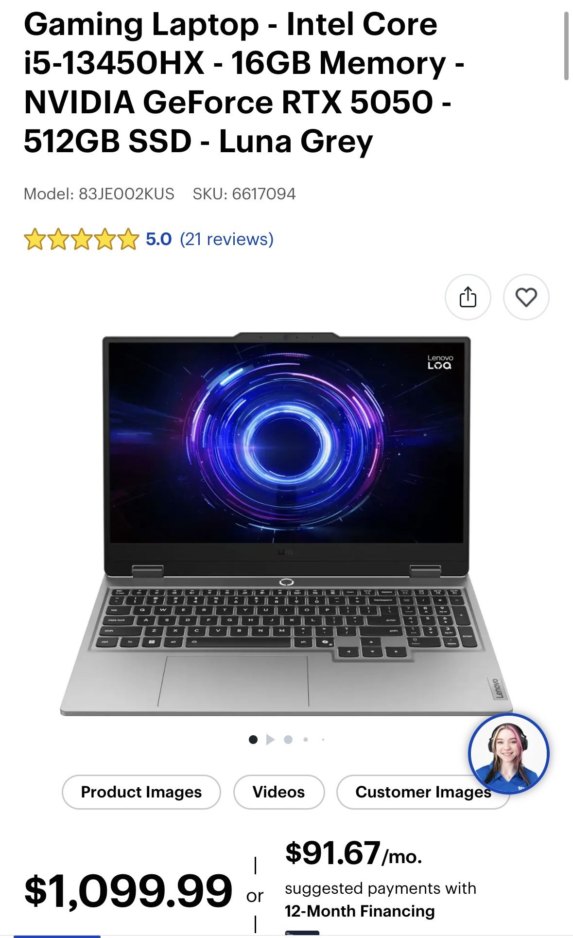 *NEW* Gaming Laptop Lenovo LOQ - Intel Core i5-13450HX - 16GB Memory - NVIDIA GeForce RTX 5050 - 512GB SSD