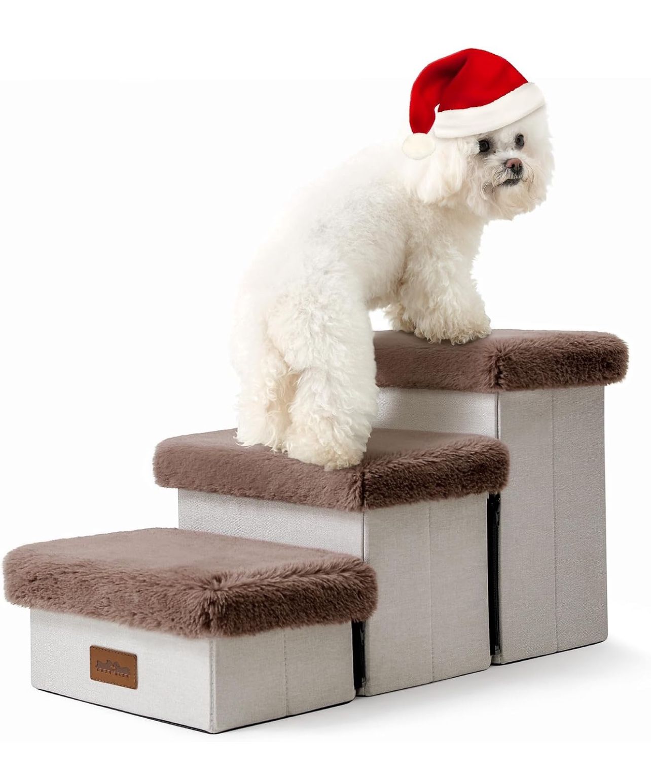 Dog Stair for Small Dogs with Storage, Foldable Pet Stairs for Medium or Puppy Dogs and Older Cats, Dog Steps for Bed or Couch, Dog Ramp with Soft Cov