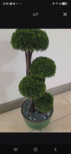 3ft Faux Cedar Topiary Topped in Flourite / Adventurine Stone / 12" Planter @ Lasting Creations