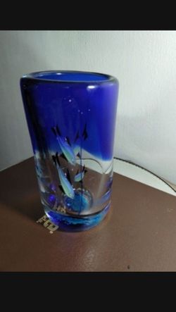 MID CENTURY MURANO GLASS AQUARIUM VASE 7"×4"