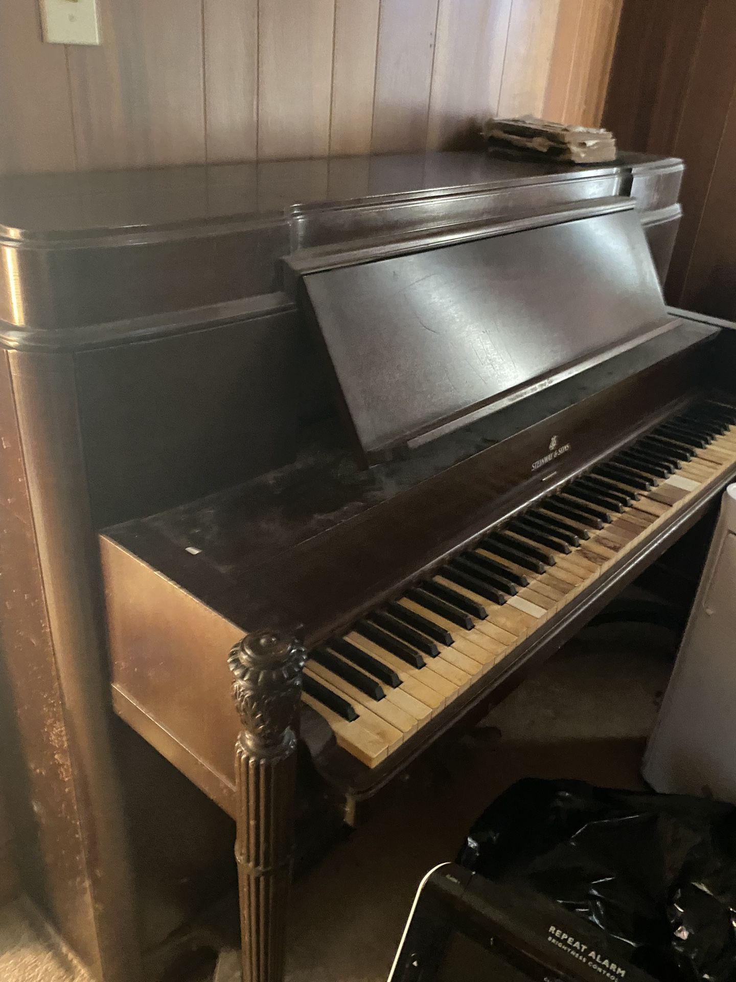 Steinway Upright Piano, Ivory Keys, With Bench