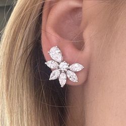 5.08 CTW lab diamond floral cluster statement earrings 