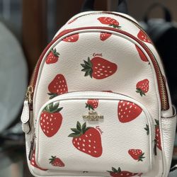 COACH Mini Court Backpack With Wild Strawberry Print