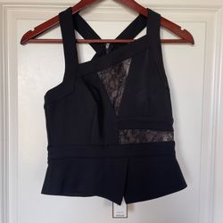 BCBG Maxazria asymmetric lace mesh top