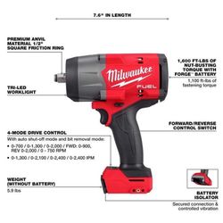 
Milwaukee M18 FUEL 1/2 in. Cordless Brushless Impact Wrench( Tool Only)