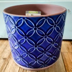 New Medium 8.07 in. x 8.27 in. 5 qt. Blue Ceramic Indoor Pot - 4 available 