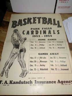 1953 schedule of the Park Falls Wisconsin cardinals