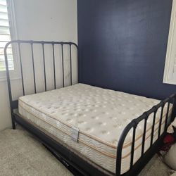 Queen Bed With Mattress and End Table 