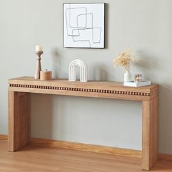 64 Inch Rustic Engineered Wood Rectangular Antique Natural Console Table for Entryway Hallway Living Room Foyer Bedroom