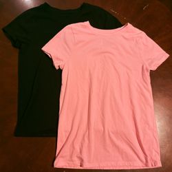 Girls Lot Of 2 T-shirts Size XL 14 Cat & Jack Pink Black Solid Casual Tops EUC