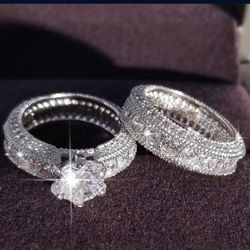 Beautiful 2 pc 925 sterling silver natural sapphire geometric ring