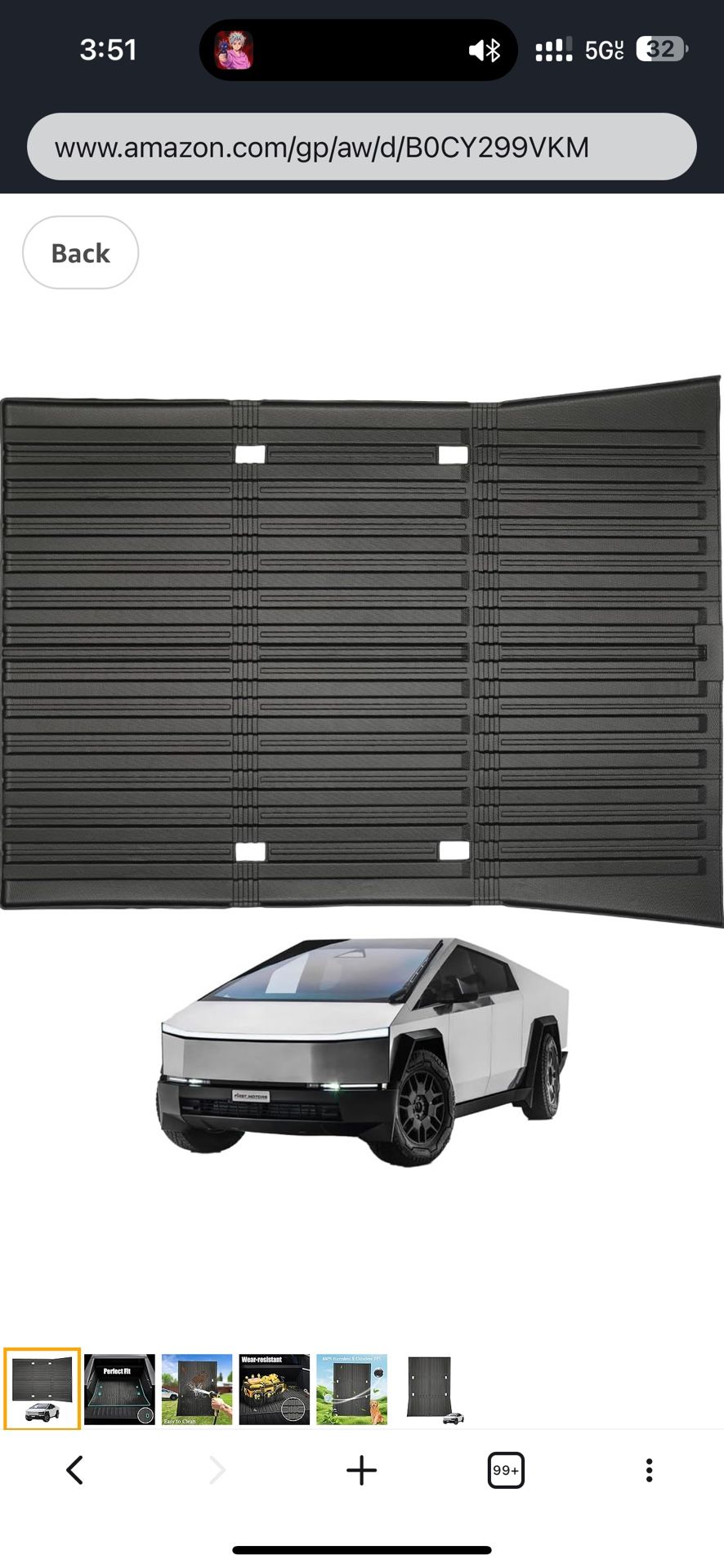 TPE Trunk Bed Mat for 2024 2025 Tesla Cybertruck - All-Weather, Odorless, High-Coverage Liner - 1PC Cargo Bed Mat, Cybertruck Must Have Accessories, C