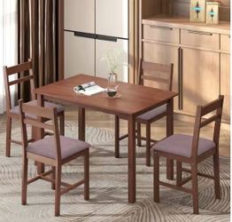 5-Piece Solid Wood Dining Table Set, Light Brown
