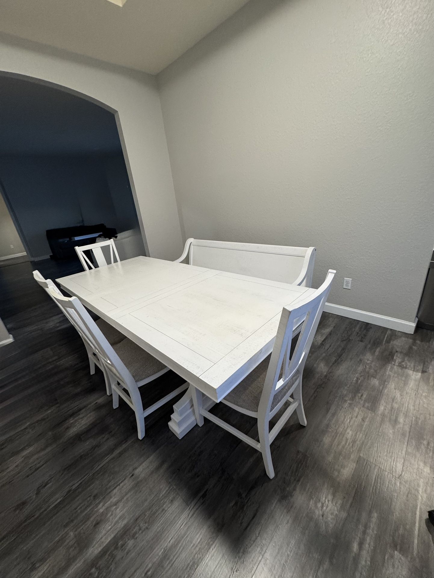 Distressed White Wood Dining Table