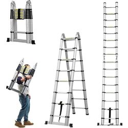 2.5m + 2.5m (5m / 16.5ft) Aluminum Type A Lightweight Multi-Purpose Folding Ladder, Supports 330 lbs