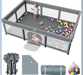 Foldable Baby Playpen with Mat - 74"X50" Large Play Yard for Babies and Toddlers - Indoor & Outdoor Portable Playpen with Storage Bag & 30 Ocean Ball 