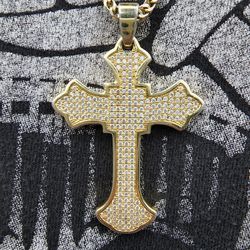 King Ice 14k Gold Plated Sterling Silver S925 2Pac Exodus 18:31 Gothic Cross Pendant Necklace