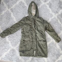 Abercrombie & Fitch Jacket Women Medium Green Sherpa-lined Army Military Utility
