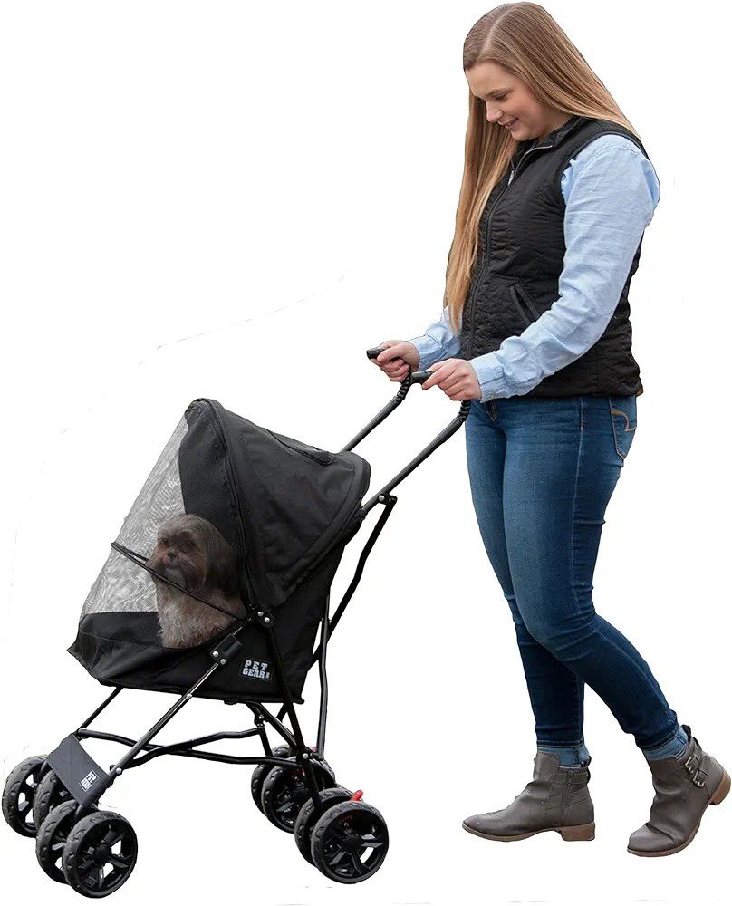 Pet Gear Travel Lite Plus Stroller, Compact, Easy Fold, No Assembly Required, Large Wheels for Cats and Dogs up to 15 pounds