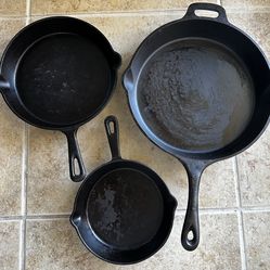 Cast Iron Skillet Set – 12”, 10”, 8” – Excellent Condition – $55