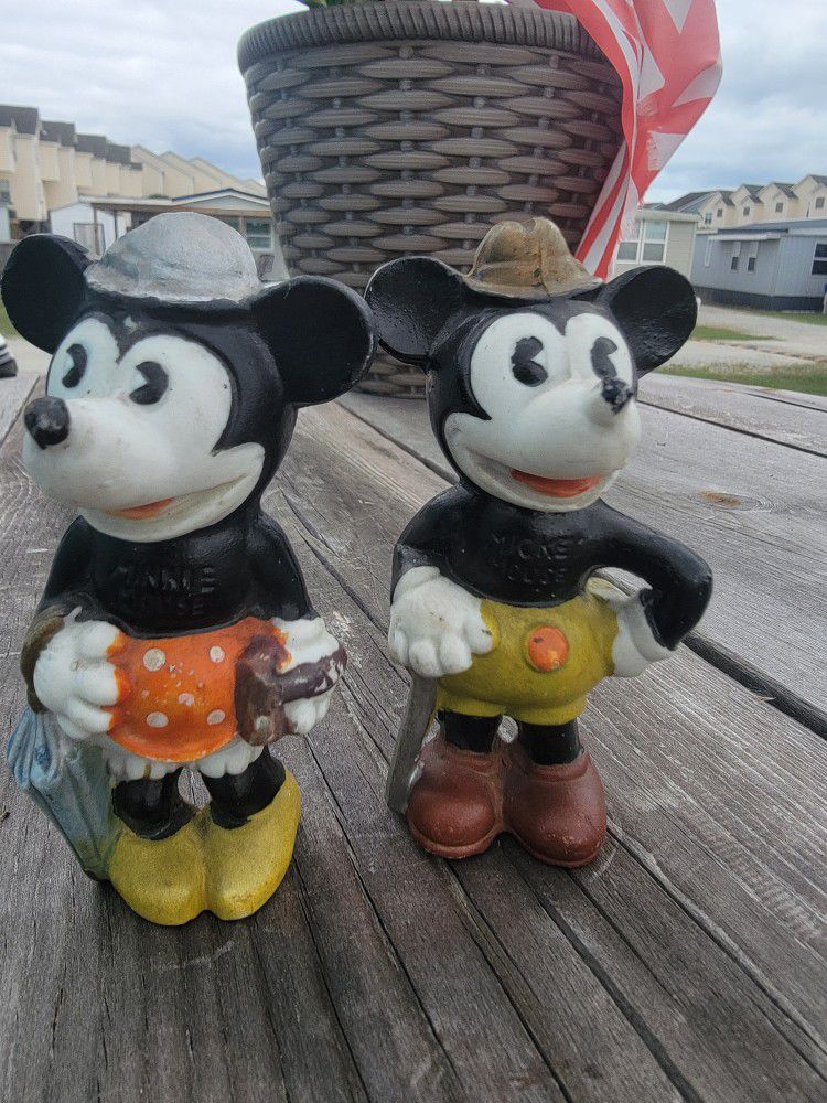 1930s Disney Mickey And Minnie Mouse Bisque Figurines