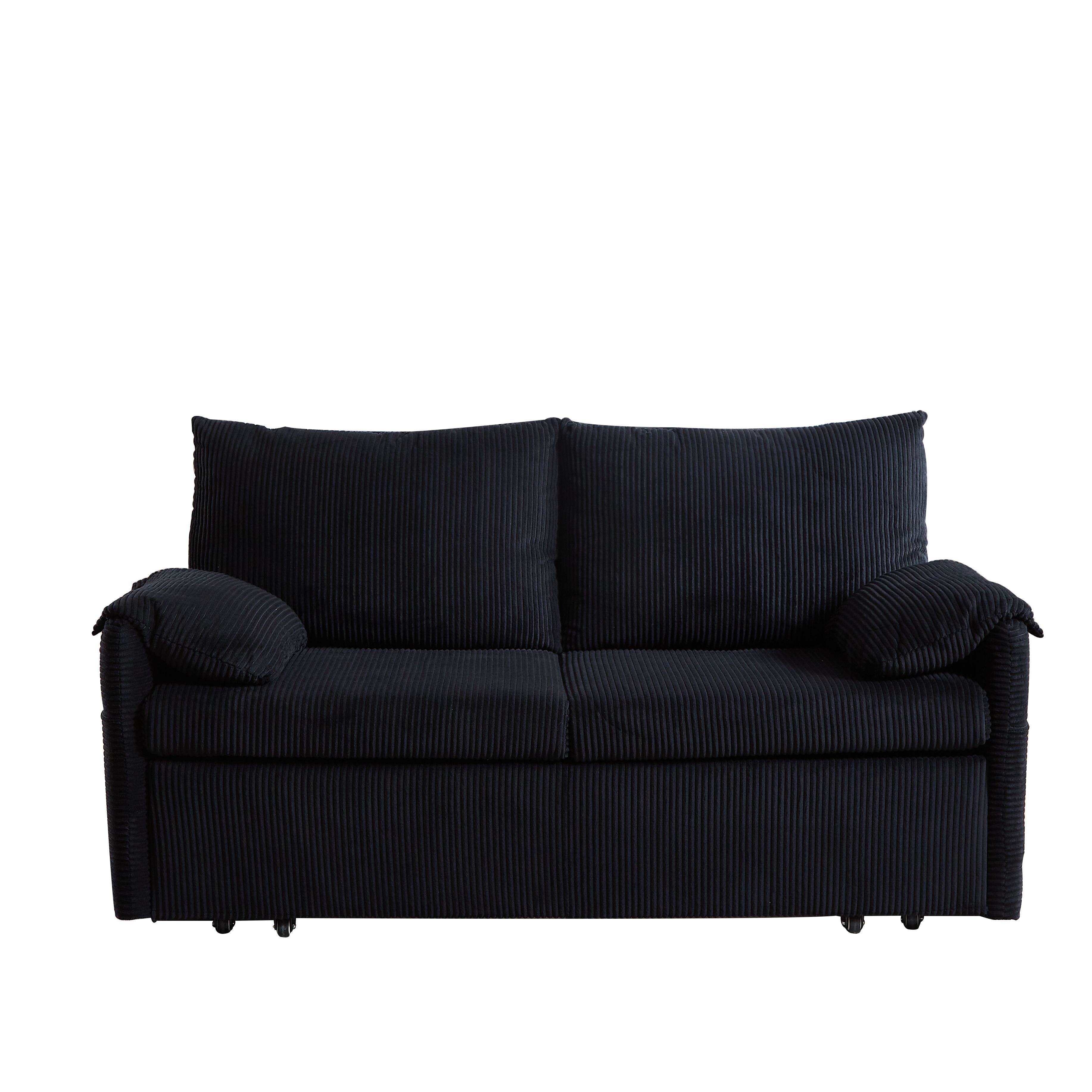 MH'' 64.5 Inch Sleeper Sofa Bed 3 in 1 Adjustable Sleeper with Pullout Bed 2 Pillows and Side Pockets Soft Corduroy Convertible Sleeper Sofa Bed for L