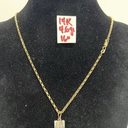 14K Solid Gold Chain And Pendant For Wedding 4.6Gr 16 Inches Long 