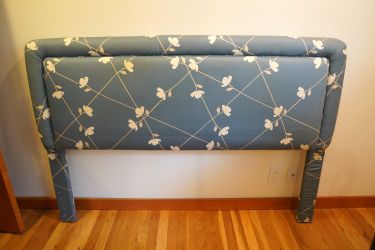 Vintage blue and white floral padded headboard queen size