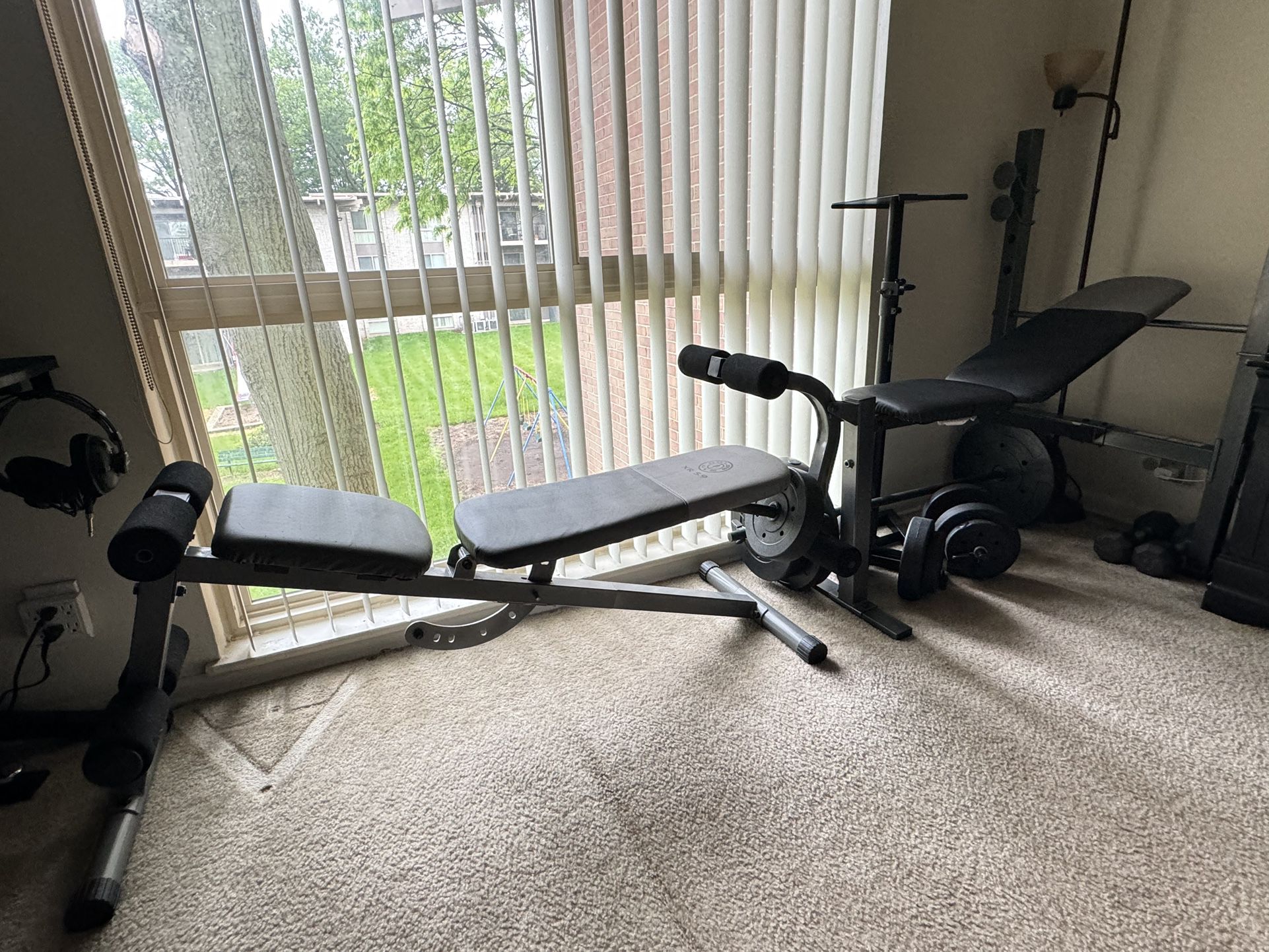 Bench Set and Sit Up Bench set with Free Weights, 2 Dumbbells, and Bar!