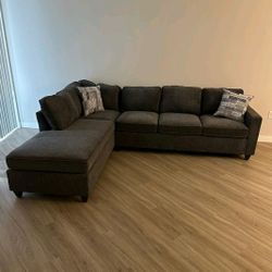 Gray Chenille Sectional Sofa New Reversible 