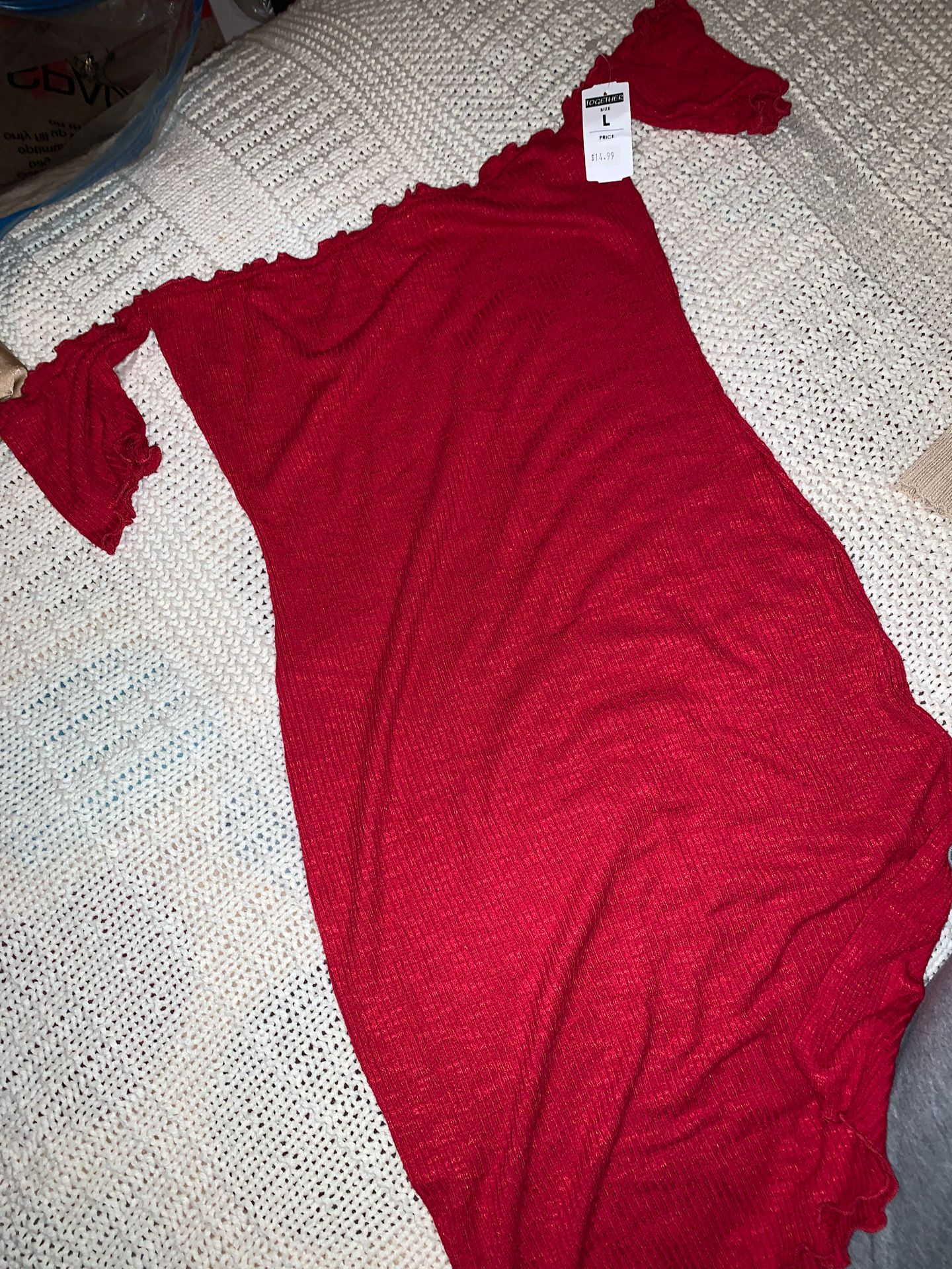 TOGETHER Red off shoulder dress