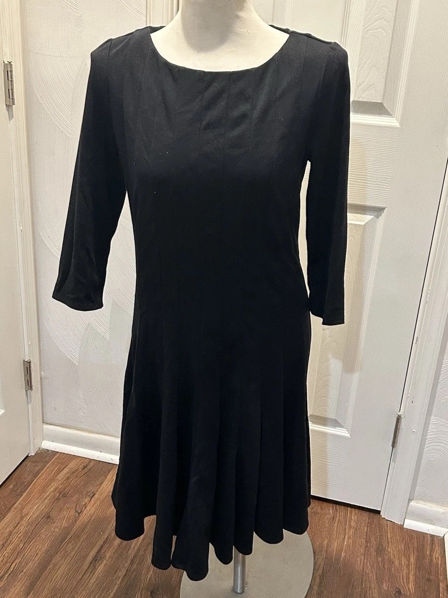 Coldwater Creek Women’s Size 10 Black Pleated 3/4 Sleeve Midi Dress