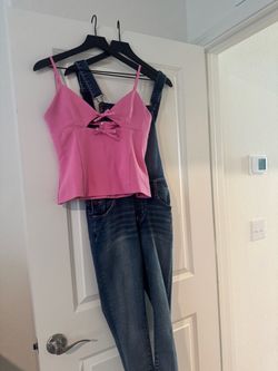 Pink Bow Corset Top and Denim Overalls Bundle
