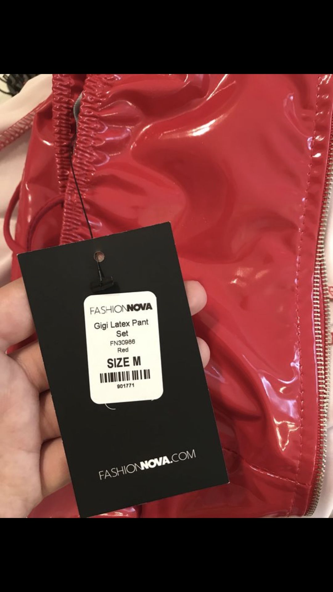 red latex pants