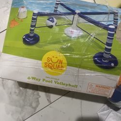 Sun Squad Inflatable 4-Way Pool Volleyball 8’ 7”Long Float Ball Ropes Rep. Patch