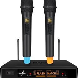G-MARK Karaoke Base 3 Pro UHF 2 Channel Wireless Microphone System, 2 Cordless Handheld Microphones, 3.5mm AUX, Ideal for Home Karaoke, Church, Weddin
