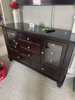 Dark Wood Dresser with Mirror Panels