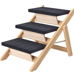Pet Stairs/Steps, Medium Dogs Steps for High Beds, Sofa, Couch, Car, 2-in-1 Foldable Wood Dog Ramp with Non-Slip Pads, Safety, Durable Portable Dog/Ca