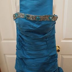 Blue Strapless Dress With Sequins Size 12