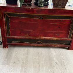 Vintage Red Wooden Chest/dresser 57 x 19 1/2 x 33 tall