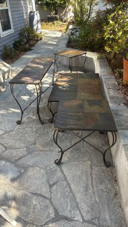 Indoor / Outdoor Wrought Iron & Slate Tables